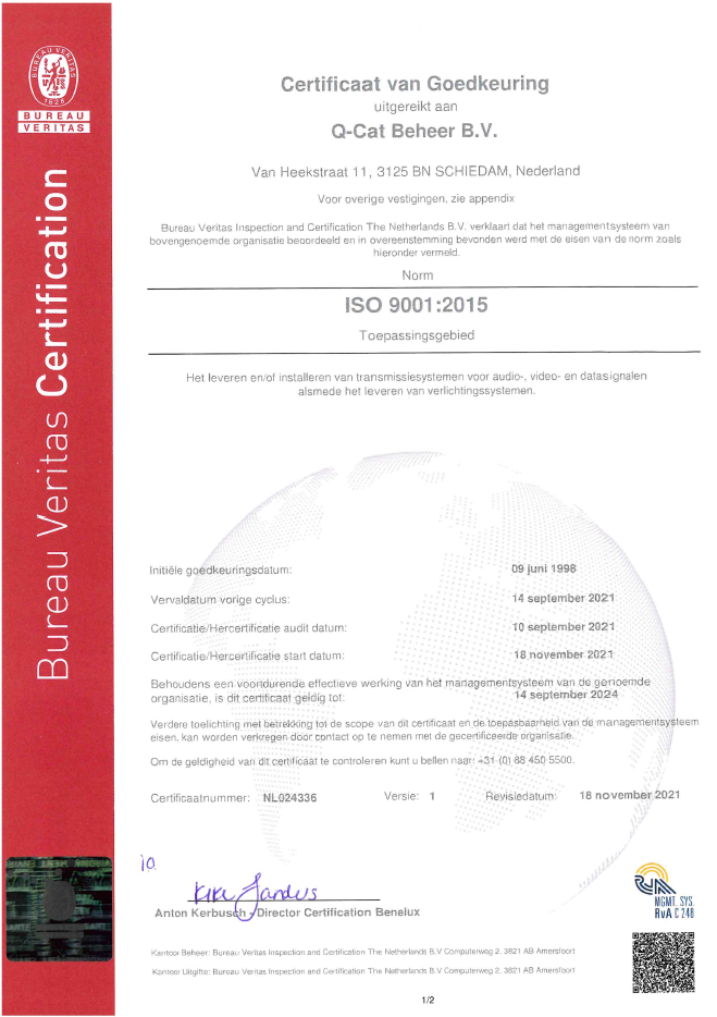 Q-CAT is ISO 9001 gecertificeerd